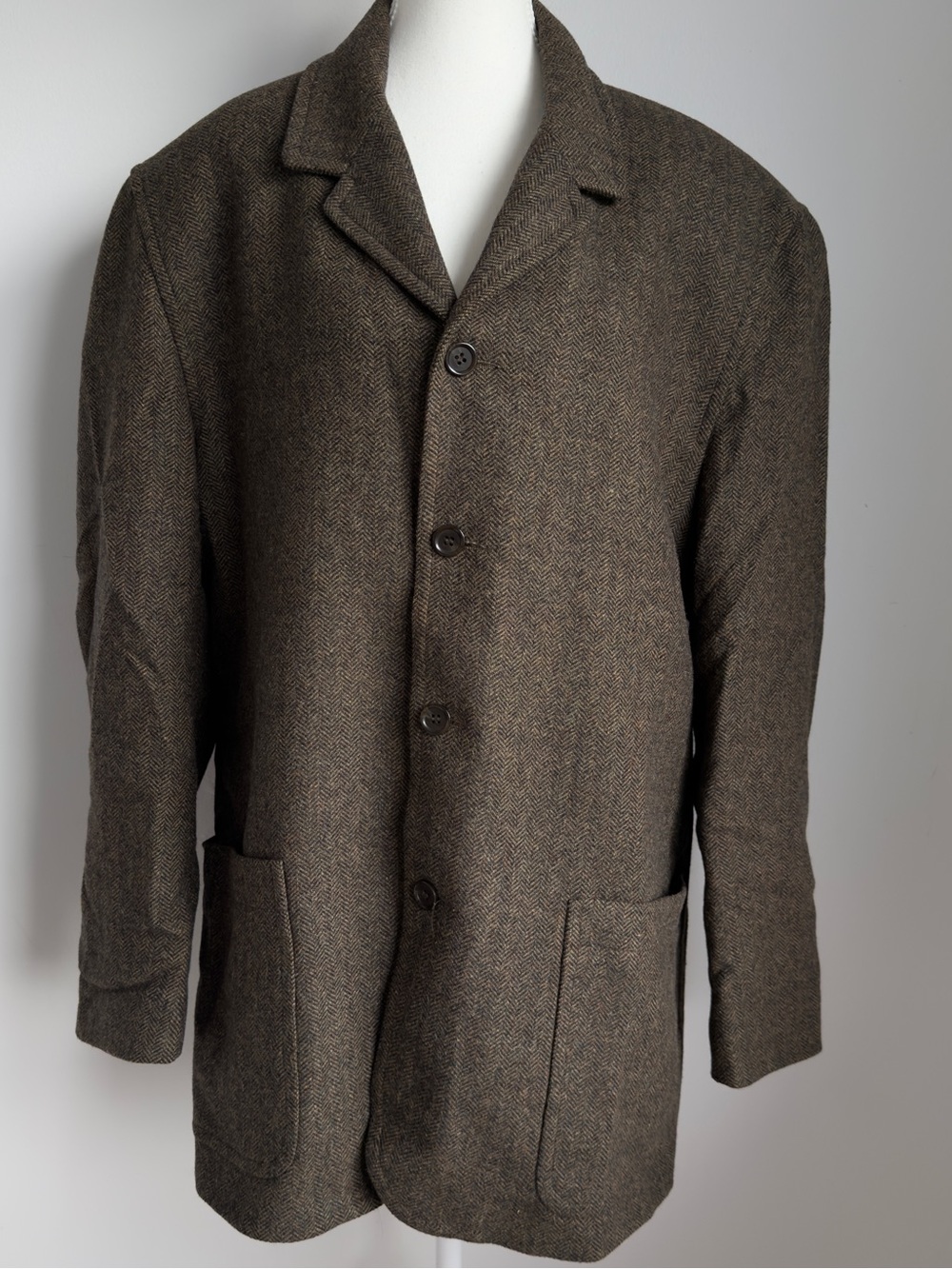 Men's Brown Herringbone Wool Coat Vest Blazer